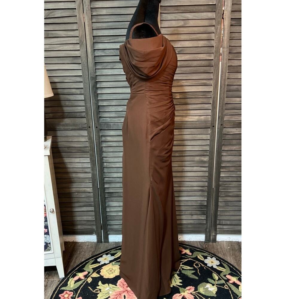 Elegant One Shoulder Corset Formal Gala Gown Size 4 Chocolate Brown RYANTH NWT - Picture 8 of 11